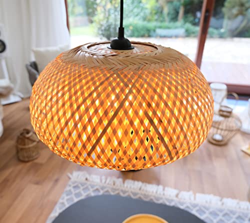 BOURGH Bambus Lampe GROSSETO - Lampe hängend mit Lampenschirm Bambus, 35 cm Durchmesser, korbgeflecht - Hängeleuchte Hängelampe Deckenleuchte von BOURGH
