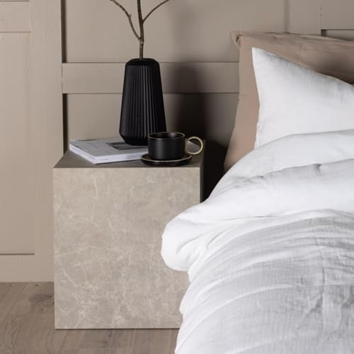 BOURGH Nachttisch Verona Beistelltisch für Schlafzimmer in beige Marmor Optik - Nachtschrank/Nachttische mit Ablage in Simple modern Design (Nachttisch 2er Set Verona) von BOURGH