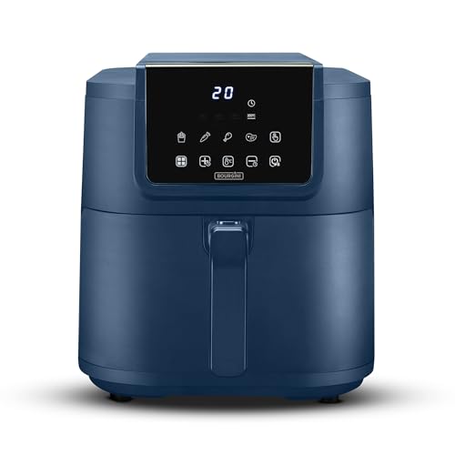 BOURGINI Luftfritteuse mit Keramikbeschichtung, frei von Chemikalien (PFAS, C6, PFHxA, PTFE, PFOA und BPA), 35 % kompakteres Format für ein ungiftiges Zuhause. (8 l, blau) von BOURGINI