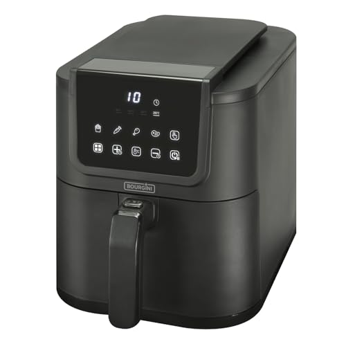 BOURGINI Luftfritteuse mit Keramikbeschichtung, frei von Chemikalien (PFAS, C6, PFHxA, PTFE, PFOA und BPA), 5 Liter, schmales Format, 35% kompakter, 1500 W, ideal für ein ungiftiges Zuhause von BOURGINI
