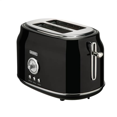 Bourgini Retro Toaster, Schwarz, Edelstahl, 850W, Einstellbare Bräunungsstufen + Auftau-& Aufwärmfunktion von BOURGINI