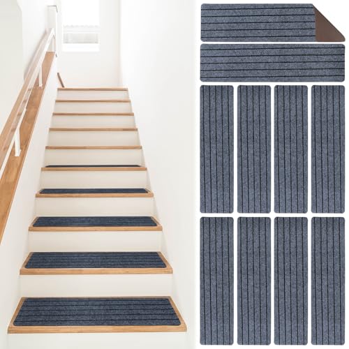 BOUTICOL 10PCS Stufenmatten Innen Treppenstufen Matten 76x20cm, Anti-Rutsch Treppen Stufenteppich Maschinenwaschbar, Teppich aussen Innenbereich für Kinder Ältere und Hunde von BOUTICOL
