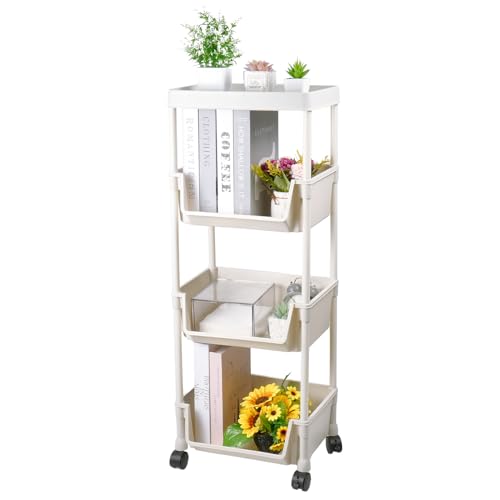 BOUTICOL Küchenwagen 4 Ebenen Rollwagen mit Arbeitsplatte Nischenregal auf Rollen für Büro Wohnzimmer Küche Arbeitszimmer Bad 34x 20 x 90cm Weiß BOUTICOL Küchenwagen 4 Ebenen Rollwagen mit Arbeitsplatte Nischenregal auf Rollen für Büro Wohnzimmer Küche Arbeitszimmer Bad 34x 20 x 90cm Weiß von BOUTICOL