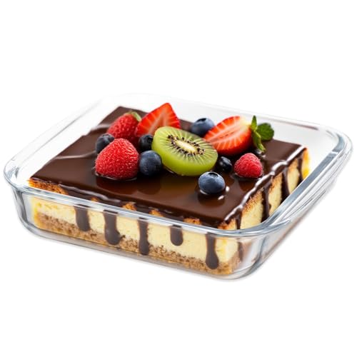 Glas Auflaufform Kleine 0.8L Quadratisch Backform für 1 Person Glas Backblech 18x18x5cm Borosilikatglas Hitzebeständig bis 400°C für Heißluftfritteuse, Backofen, Mikrowellenherd von BOUTICOL