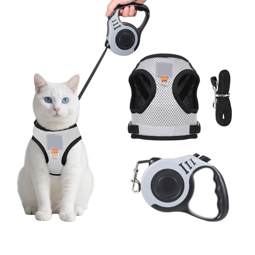 Katzengeschirr mit Leine Verstellbar Ausbruchsicher Katzengarnitur Harness Katzenweste Softgeschirr für Katzen Hunde mit Katzenleine 5m /16,4 Fuß Grau -M Katzengeschirr mit Leine Verstellbar Ausbruchsicher Katzengarnitur Harness Katzenweste Softgeschirr für Katzen Hunde mit Katzenleine 5m /16,4 Fuß Grau -M von BOUTICOL