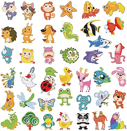 BOUTIKS 40 Stück Diamond Painting Kinder, 5d Diamant Painting Aufkleber Kits für Kinder, DIY 5D Tier & Meer Welt Diamant Kunst Mosaik Aufkleber für Kinder Erwachsene Anfänger von BOUTIKS