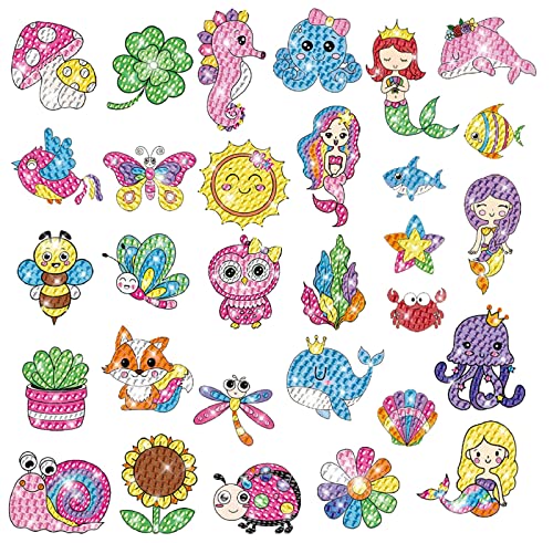 BOUTIKS 5D Diamond Painting Mädchen, 30 Stücke DIY Tiermalerei Tiere Meerjungfrau Diamant Aufkleber Kit Diamant Malerei Kits für Aufkleber Mädchen Geburtstagsgeschenk von BOUTIKS