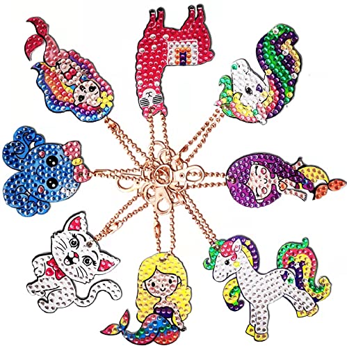 BOUTIKS 8 Stück Diamond Painting Schlüsselbund, DIY 5D Diamant Painting Schlüsselbund, Strass Diamantmalerei Schlüsselbund Meerjungfrau von BOUTIKS