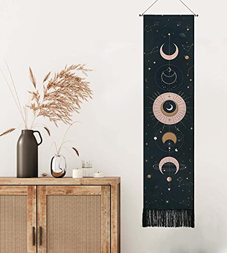 BOUTIKS Böhmischer Wandteppich, Mond Girlande Room Decor Wandbehang Boho Deko Schlafzimmer Wanddeko Gold Mond Wandschmuck Apartment Geschenke Ramadan Dekoration, Schwarz von BOUTIKS