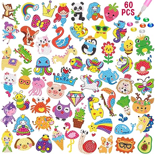 BOUTIKS Diamond Painting Kinder, 60 Stück DIY Tiere Diamant Painting Aufkleber Kits für Kinder Geburtstagsgeschenk von BOUTIKS