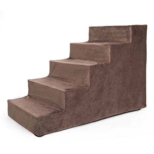 BOUTIQUE ZOO Hundetreppe 50 cm hoch | Katzentreppe Haustiertreppe | 5 Stufen | Hunde Katzen Haustier | für Bett und Auto | Trepp für kleine Hund | Samtstoff | Farbe: Velvet: Braun von BOUTIQUE ZOO