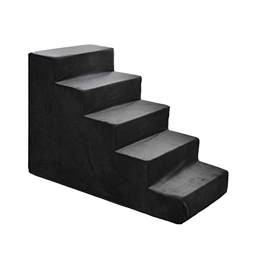 BOUTIQUE ZOO Hundetreppe 50 cm hoch | Katzentreppe Haustiertreppe | 5 Stufen | Hunde Katzen Haustier | für Bett und Auto | Trepp für kleine Hund | Samtstoff | Farbe: Velvet: Schwarz von BOUTIQUE ZOO