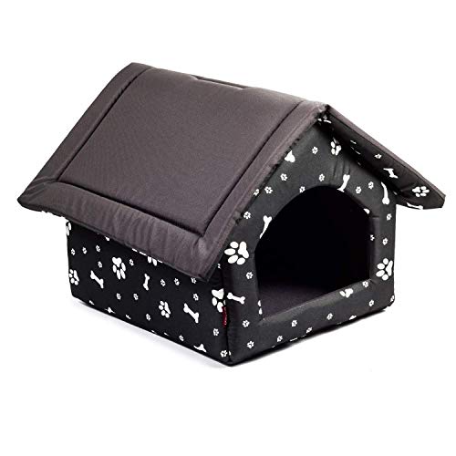 Elegant Hundehöhle, Hundehütte | Größe M: 33 x 40 x 33 cm | Farbe: Schwarz mit Muster | Hundehaus für kleine und mittlere Hunde | Katzenhaus, Katzenhöhle von BOUTIQUE ZOO