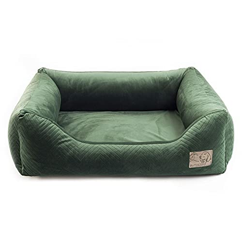 BOUTIQUE ZOO Exclusive Hundebett | Hundeliege, Hundekörbchen mit Kissen | Hundesofa für mittlere Hunde | Große: L - 87 x 76 x 20 cm | Farbe: Velvet Grün von BOUTIQUE ZOO