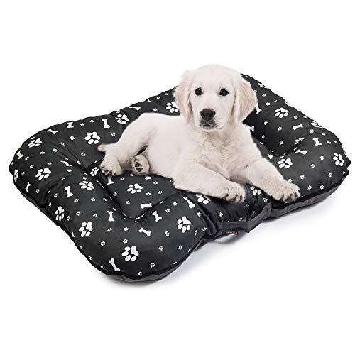 Hundebett Große XXL: 120 x 90 cm | Wasserfest Hundematratze für Hunde | Hundematte für groß und klein | Codurastoff | Waschbar | In und Outdoor | Farbe: Schwarz mit Weiß Muster Extra Groß | Hundesofa von BOUTIQUE ZOO