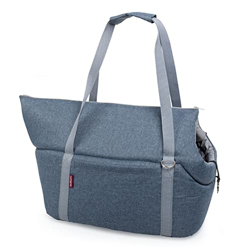 Transporttasche für Hunde und Katzen | Schultertasche für Haustiere mit Gummiband mit Karabiner | bis 5 kg | Material: Polyester | Größe: S | Farbe: Denim-Imitat von BOUTIQUE ZOO