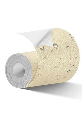 BOUYEER Leder Reparatur Set Beige Gelb, 10 * 210 CM Kunstleder Selbstklebend, Umweltfreundliche & Geruchsfrei Kunstleder Reparaturset, Möbel/Sofa/Autositze/Taschen/Renovierung, Beige Gelb von BOUYEER