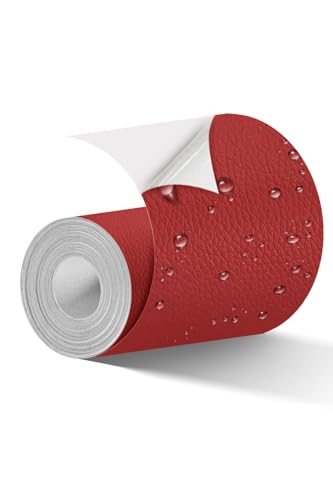 BOUYEER Leder Reparatur Set Rot, 10 * 210 CM Kunstleder Selbstklebend, Umweltfreundliche & Geruchsfrei Kunstleder Reparaturset, Möbel/Sofa/Autositze/Taschen/Renovierung, Rot von BOUYEER
