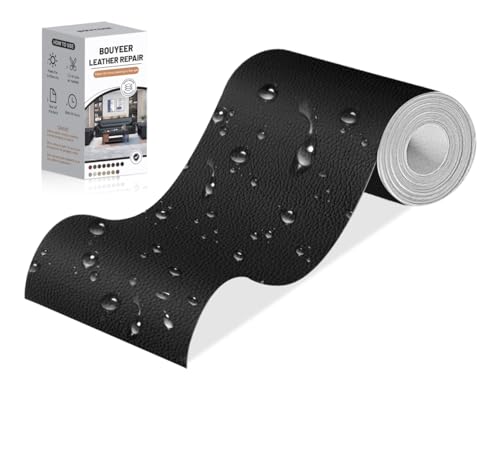 BOUYEER Leder Reparatur Set Schwarz, 40 * 210 CM Kunstleder Selbstklebend, Umweltfreundliche & Geruchsfrei Kunstleder Reparaturset, Möbel/Sofa/Autositze/Taschen/Renovierung, Schwarz von BOUYEER