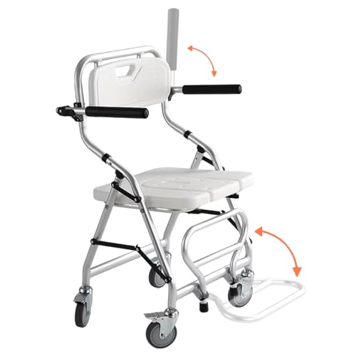 BOVDC Duschstuhl mit Rollen Klappbar, 3-in-1 Duschstuhl für Senioren mit Bremsen, Stabile Duschhocker für Senioren mit Rollen zum Mobil/Dusche/WC, Maximale Tragfähigkeit 120KG von BOVDC