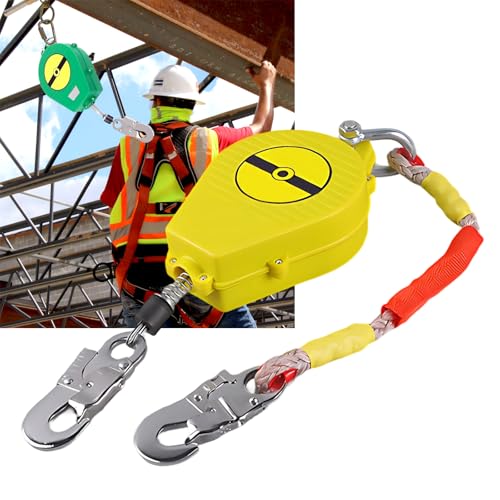 BOVDC Höhensicherungsgerät Absturzsicherung, 3-20m Absturzsicherung Dachdecker Grün/Gelb, 150kg Absturzsicherung Einziehbar mit Selbstverriegelndem Haken für Arbeiten In der Höhe(Gelb,7 Meter) von BOVDC