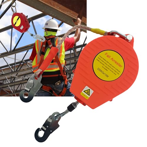 BOVDC Höhensicherungsgerät Absturzsicherung 10m, Zertifiziertes Absturzsicherung 200kg, Rot Absturzsicherung Einziehbar mit Automatischer Verriegelung(Rot-1 Stück,10m) von BOVDC