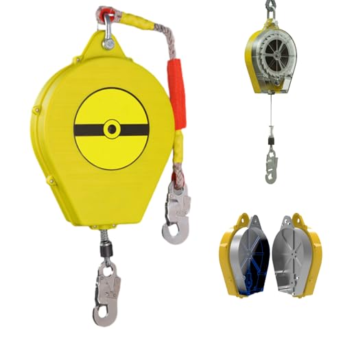 BOVDC Höhensicherungsgerät Absturzsicherung 3m/5m/7m/10m/15m/20m, Zertifiziertes Absturzsicherung 150kg, Grün/Gelb Absturzsicherung Einziehbar mit Automatischer Verriegelung(Gelb,7 Meter) von BOVDC