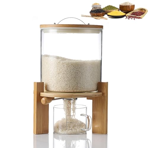 BOVDC Reisspender, Müslispender Glas Küche, 5/7.5L, Lebensmittelspender mit 500ml Messbecher, Cerealien Vorratsdosen mit Deckel Luftdicht für Platzsparende (5L) von BOVDC