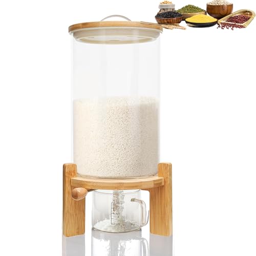 BOVDC Reisspender, Müslispender Glas Küche, 5/7.5L, Lebensmittelspender mit 500ml Messbecher, Cerealien Vorratsdosen mit Deckel Luftdicht für Platzsparende (7.5L) von BOVDC