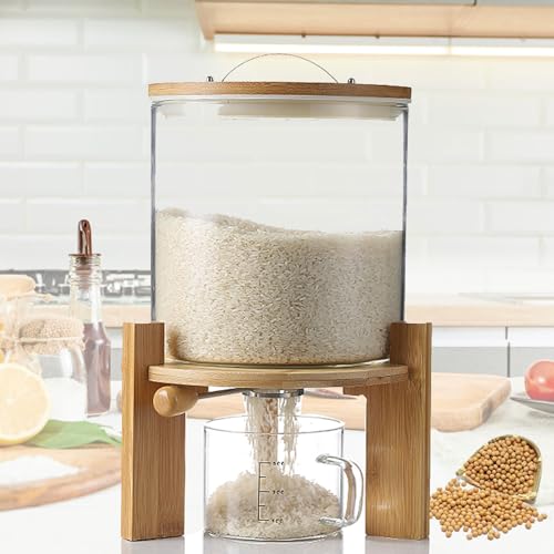Reisspender Glas, Reisspender mit Messbecher, 5/7.5l Müslispender Küche, Vorratsbehälter mit Luftdichter Deckel für Schwarzen Reis Rote Bohnen und Reis (5L) von BOVDC