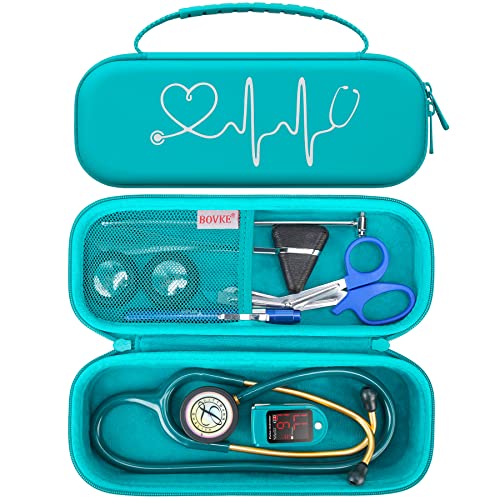 BOVKE Reise Stethoskop Fall für 3M Littmann Classic III, Lightweight II S.E, MDF Acoustica Leichte Stethoskope, Mesh Tasche für Stiftleuchten, medizinische Schere und Krankenschwester Zubehör, Türkis von BOVKE