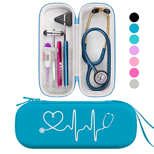 BOVKE Stethoskop Fall für 3M Littmann Classic III, Lightweight II S.E, MDF Acoustica Leichtes Stethoskop, zusätzlicher Raum für medizinische Bandage Schere EMT Trauma Schere und LED Penlights, Türkis von BOVKE