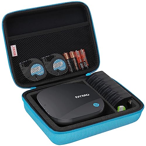 BOVKE Reisekoffer für DYMO LetraTag 200B Bluetooth Etikettendrucker, DYMO LetraTag Wireless Compact Etikettendrucker Halter mit zusätzlichem Platz Letratag Nachfüllbänder und Ersatzbatterien, blau von BOVKE