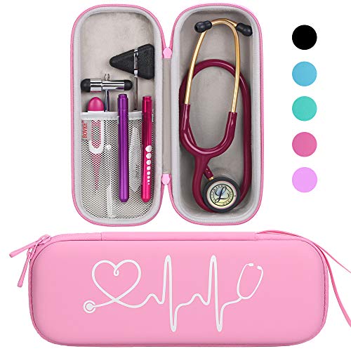 BOVKE Stethoskop Fall für 3M Littmann Classic III, Lightweight II S.E, MDF Acoustica Leichtes Stethoskop, zusätzlicher Raum für medizinische Bandage Schere EMT Trauma Schere und LED Penlights,Perlrosa von BOVKE