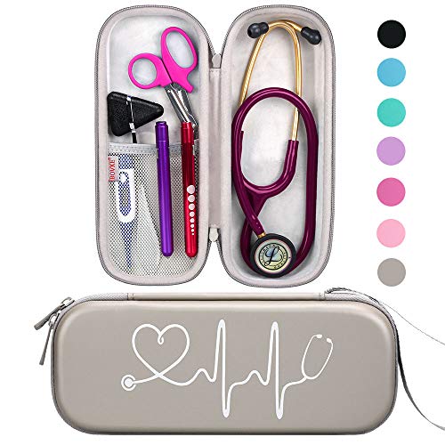 BOVKE Stethoskop Fall für 3M Littmann Classic III, Lightweight II S.E, MDF Acoustica Leichtes Stethoskop, zusätzlicher Raum für medizinische Bandage Schere EMT Trauma Schere und LED Penlights, grau von BOVKE