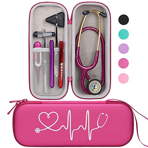 BOVKE Stethoskop Fall für 3M Littmann Classic III, Lightweight II S.E, MDF Acoustica Leichtes Stethoskop, zusätzlicher Raum für medizinische Bandage Schere EMT Trauma Schere und LED Penlights,Himbeere von BOVKE