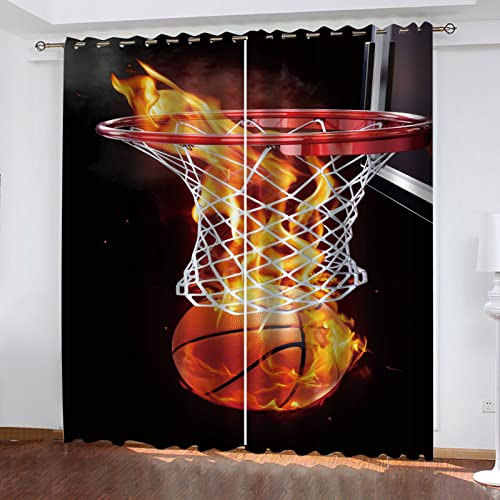 BOVZOX Blickdichte Gardine Flammen-Basketball Schal Verdunkelungsvorhang Blickdicht für Wohnzimmer Schlafzimmer Größe:2 x B168 x H229cm von BOVZOX