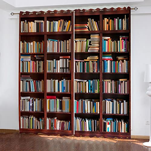 BOVZOX Gardine Vorhänge Retro-Bücherregal Blickdichte Gardinen Lichtundurchlässige Vorhang mit Ösen für Schlafzimmer Geräuschreduzierung Größe:2 x B110 x H215cm von BOVZOX