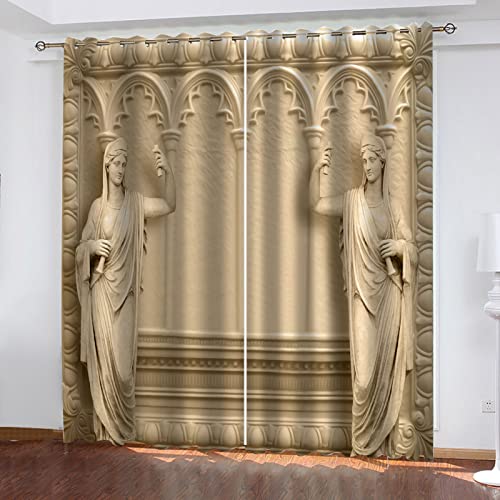 BOVZOX Gardine Vorhänge Retro-Dienstmädchen Blickdichte Gardinen Lichtundurchlässige Vorhang mit Ösen für Schlafzimmer Geräuschreduzierung Größe:2 x B75 x H166cm von BOVZOX