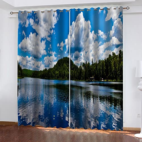 BOVZOX Gardine Vorhänge Waldsee Verdunklungsvorhang Verdunklungsgardinen mit Ösen Größe:2 x B168 x H229cm BOVZOX Gardine Vorhänge Waldsee Verdunklungsvorhang Verdunklungsgardinen mit Ösen Größe:2 x B168 x H229cm von BOVZOX