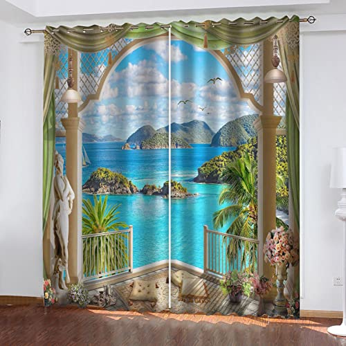 BOVZOX Gardinen Blickdicht Ösen Gardinen Haus Meer Blickdicht Kräuselband Gardinen Wohnzimmer Vorhang Verdunkelung Größe:2 x B117 x H138cm BOVZOX Gardinen Blickdicht Ösen Gardinen Haus Meer Blickdicht Kräuselband Gardinen Wohnzimmer Vorhang Verdunkelung Größe:2 x B117 x H138cm von BOVZOX