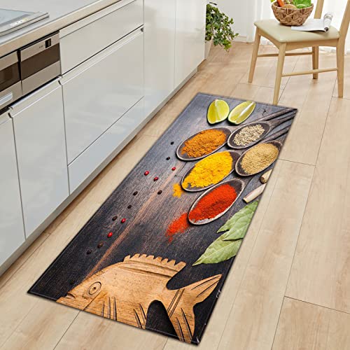 BOVZOX Küchenteppich Löffel Gewürze Küchenläufer rutschfest Küchenmatte für Küche und Bar Teppich Läufer waschbare Küchenläufer Küche Deko 60 x 150cm von BOVZOX