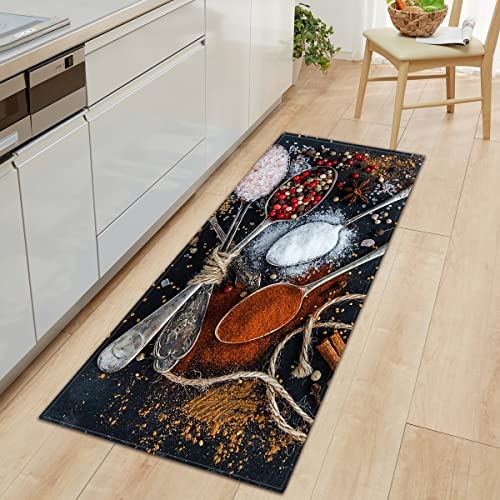 BOVZOX Küchenteppiche Löffel Gewürze Waschbar Küchenmatte Küchenteppich Badematten rutschfeste Teppich 60 x 90cm von BOVZOX