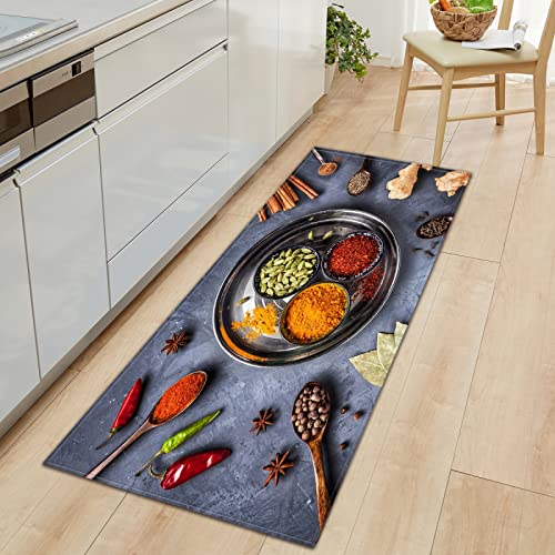 BOVZOX Küchenteppiche Löffel Gewürze Waschbar Küchenmatte Küchenteppich Badematten rutschfeste Teppich 60 x 90cm von BOVZOX