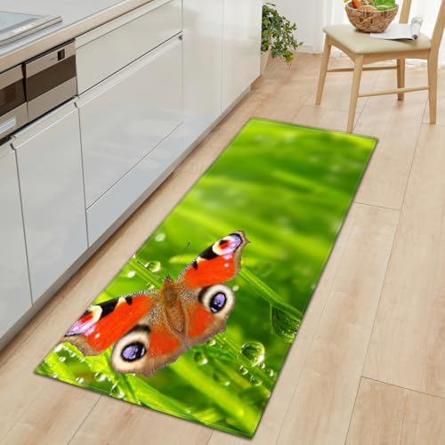 BOVZOX Küchenteppiche Schmetterling Rutschfestes Küchenmatten, Saugfähig Küchenläufer, Komfort Läufer Teppich Set für Küche, Staubdicht Fußmatte 60 x 150cm von BOVZOX