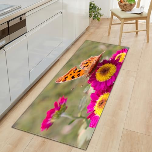 BOVZOX Küchenteppiche Schmetterling Waschbar Küchenmatte Küchenteppich Badematten rutschfeste Teppich 60 x 180cm von BOVZOX
