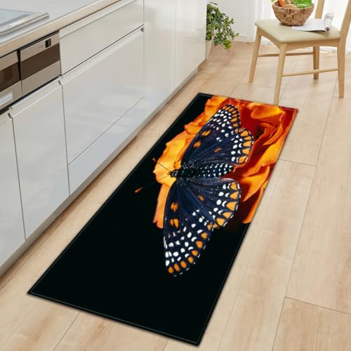 BOVZOX Küchenteppiche Schmetterling Waschbar Küchenmatte Küchenteppich Badematten rutschfeste Teppich 60 x 90cm von BOVZOX