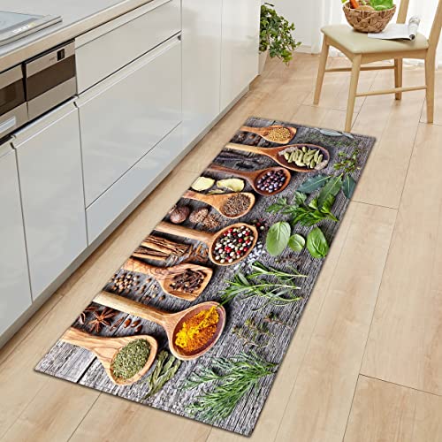 BOVZOX Läufer rutschfestes Küchenmatten Löffel Gewürze rutschfeste Küchenmatten und Teppiche Waschbare Gummiunterlage Fußmatte Mikrofaser 60 x 150cm von BOVZOX