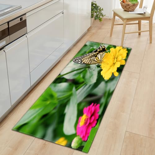 BOVZOX Läufer rutschfestes Küchenmatten Schmetterling rutschfeste Küchenmatten und Teppiche Waschbare Gummiunterlage Fußmatte Mikrofaser 60 x 120cm von BOVZOX