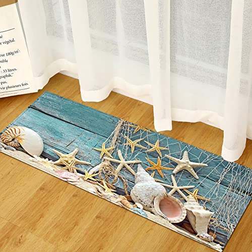 BOVZOX Läufer rutschfestes Küchenmatten Strandmuscheln rutschfeste Küchenmatten und Teppiche Waschbare Gummiunterlage Fußmatte Mikrofaser 50 x 140cm von BOVZOX